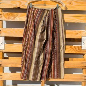 90s Liz Wear 100% Cotton Brown Stripe Southwestern Aztec Midi Skirt Sz 10 Petite